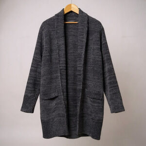 Barefoot Dreams CozyChic Cardigan Size L Open Front Soft Knit Heather Black